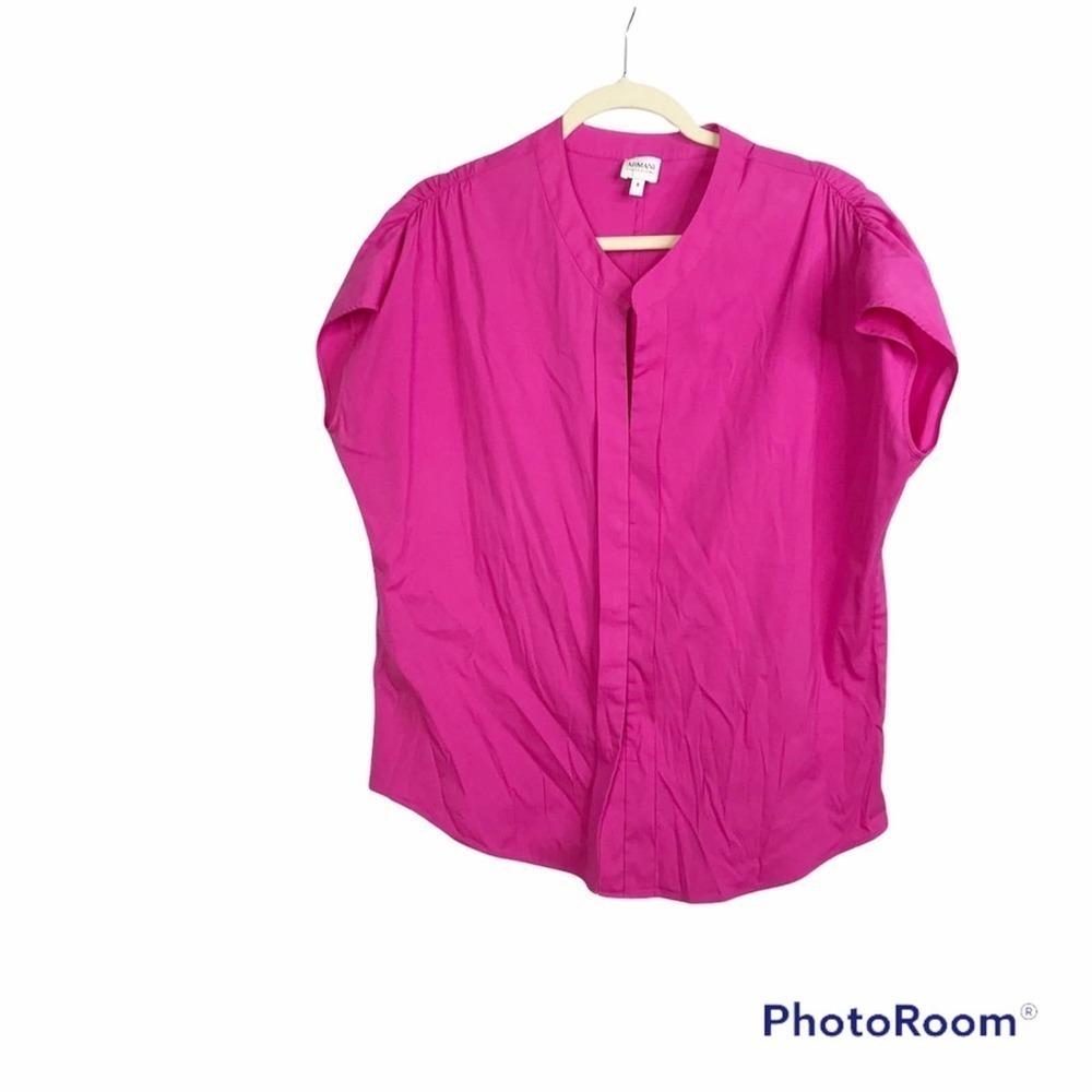 Armani Collezioni pink button down short sleeve blouse size 8